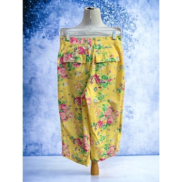 Lauren Ralph Lauren yellow floral flat front pockets belt loops capris size 4 - Picture 6 of 7